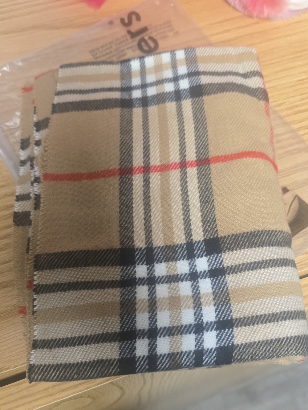 Classic Plaid UNISEX Scarf - Tan/Black/White/Red - Picture 2 of 2